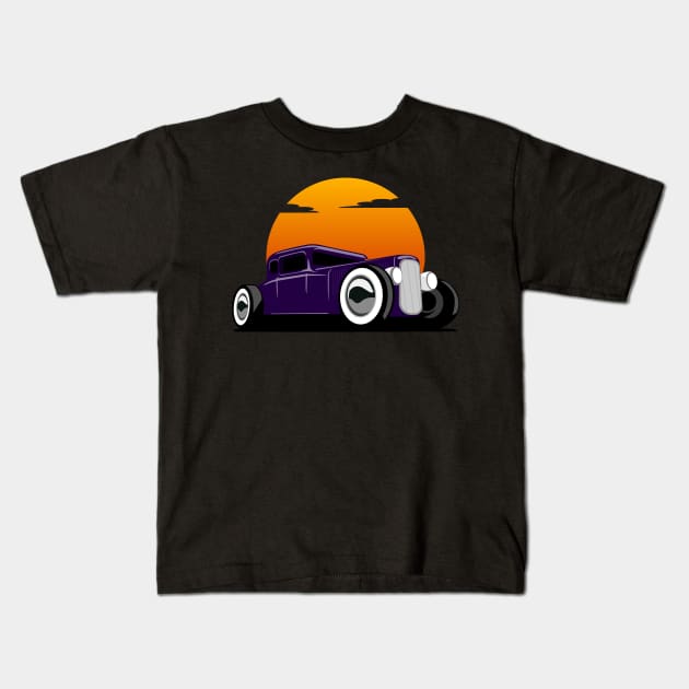 Hotrod Sunrise Kids T-Shirt by Randomart